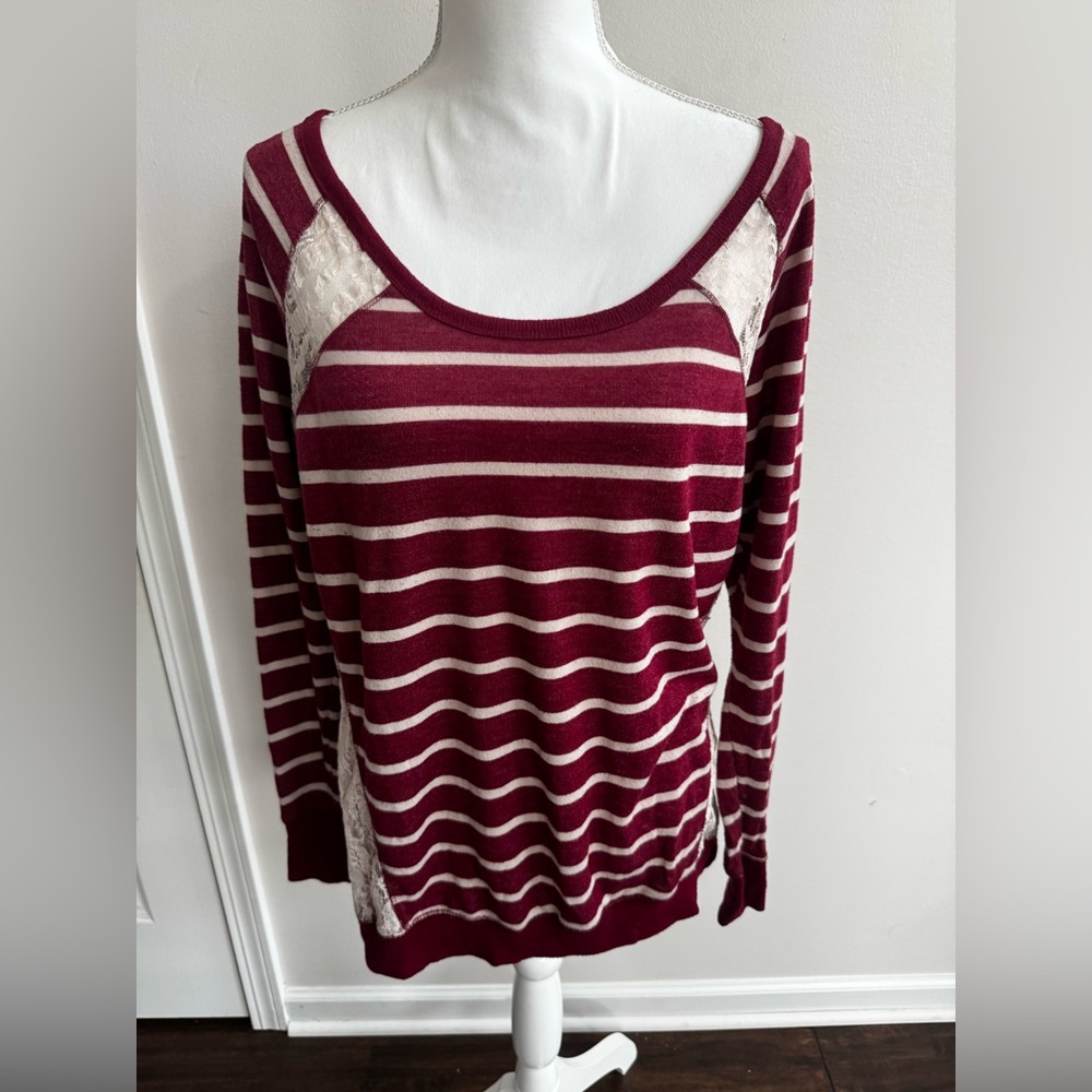 Liberty Love Burgundy and Cream with Lace Long Sleeve Top
